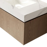 36" Brown Wood Floating Single Door Bathroom Vanity With White Sink - HomeRoots - Flyclothing LLC