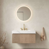 36" Brown Wood Floating Single Door Bathroom Vanity With White Sink - HomeRoots - Flyclothing LLC