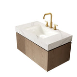 36" Brown Wood Floating Single Door Bathroom Vanity With White Sink - HomeRoots - Flyclothing LLC