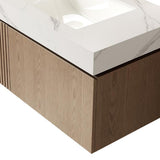 36" Brown Wood Floating Single Door Bathroom Vanity With White Sink - HomeRoots - Flyclothing LLC