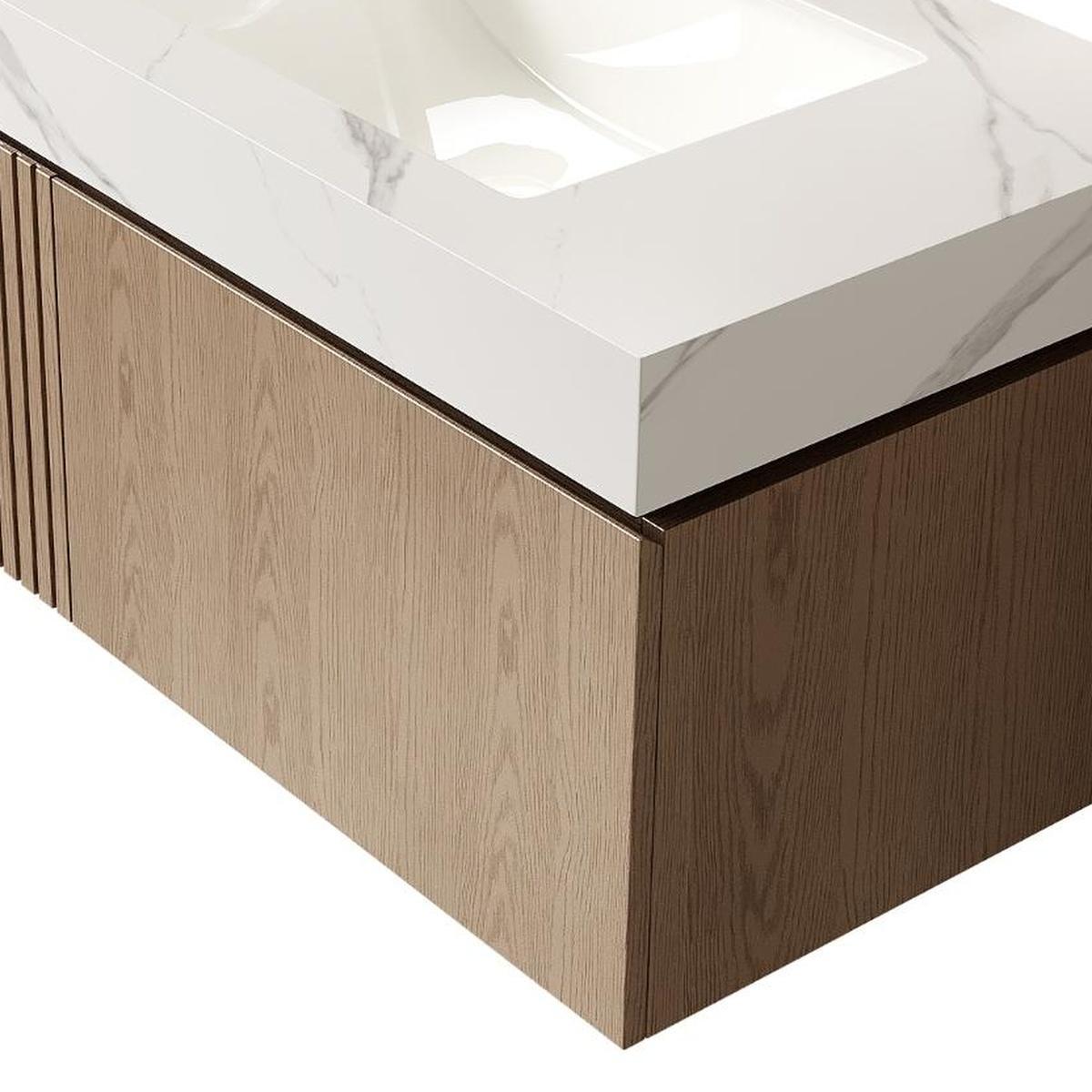 36" Brown Wood Floating Single Door Bathroom Vanity With White Sink - HomeRoots - Flyclothing LLC