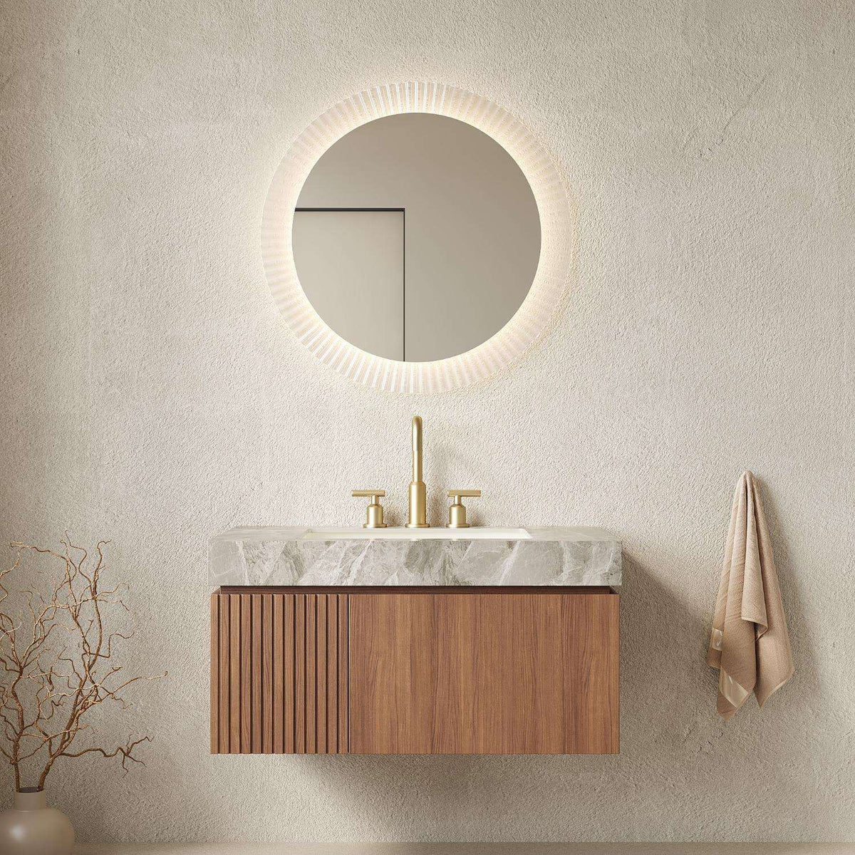 36" Brown Wood Floating Single Door Bathroom Vanity With White Sink - HomeRoots - Flyclothing LLC
