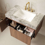 36" Brown Wood Floating Single Door Bathroom Vanity With White Sink - HomeRoots - Flyclothing LLC