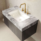 36" Black Wood Floating Single Door Bathroom Vanity With White Sink