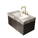 36" Black Wood Floating Single Door Bathroom Vanity With White Sink