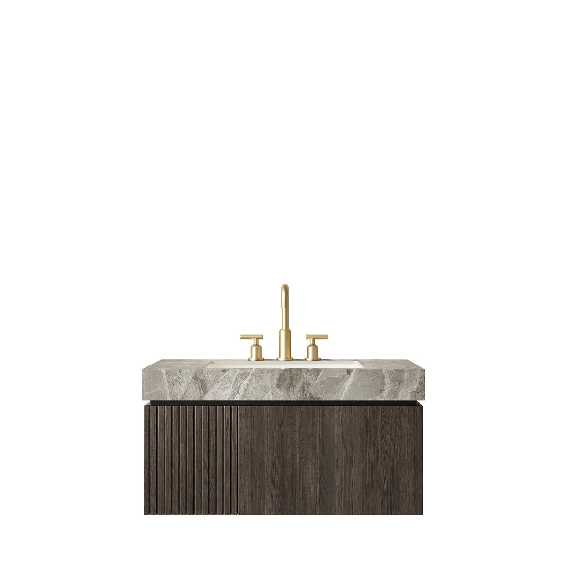 36" Black Wood Floating Single Door Bathroom Vanity With White Sink