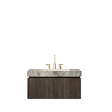 36" Black Wood Floating Single Door Bathroom Vanity With White Sink