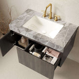 36" Black Wood Floating Single Door Bathroom Vanity With White Sink