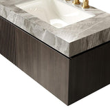 36" Black Wood Floating Single Door Bathroom Vanity With White Sink