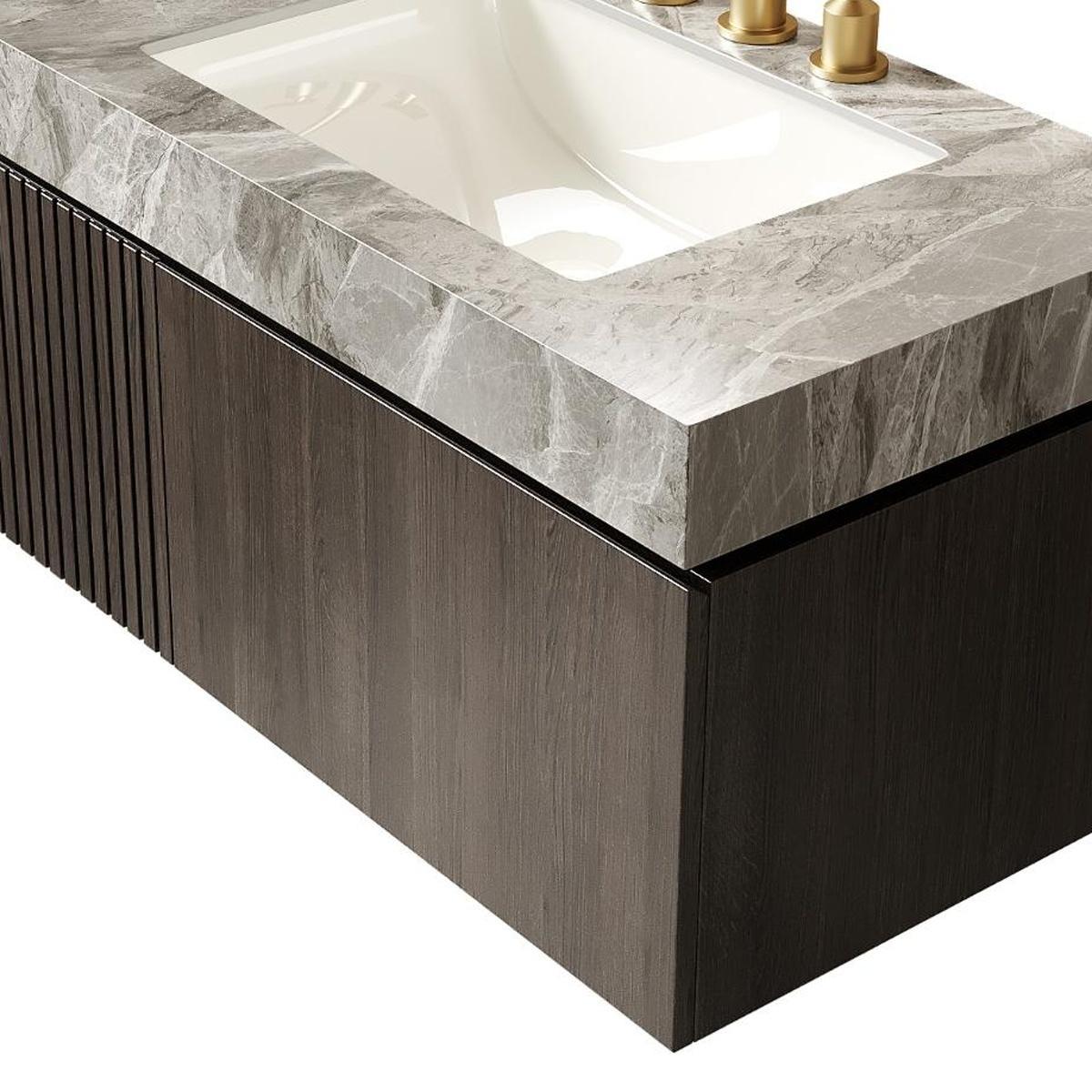 36" Black Wood Floating Single Door Bathroom Vanity With White Sink