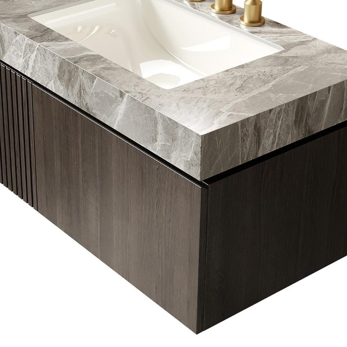 36" Black Wood Floating Single Door Bathroom Vanity With White Sink