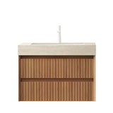 30" Brown Wood Floating Bathroom Vanity With White Sink And Two Drawers - HomeRoots - Flyclothing LLC