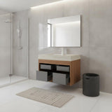 30" Brown Wood Floating Bathroom Vanity With White Sink And Two Drawers - HomeRoots - Flyclothing LLC