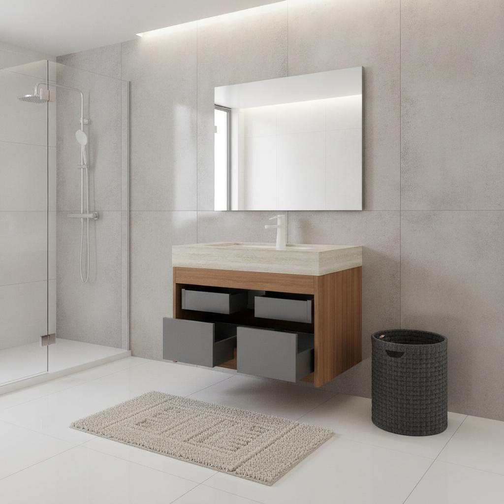 30" Brown Wood Floating Bathroom Vanity With White Sink And Two Drawers - HomeRoots - Flyclothing LLC
