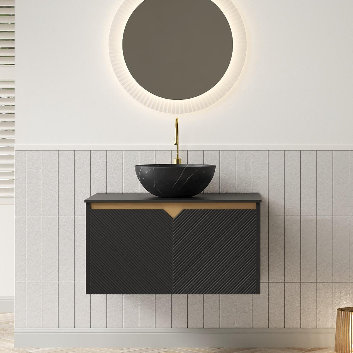30" Black Wood Floating Double Door Bathroom Vanity With Sink - HomeRoots - Flyclothing LLC