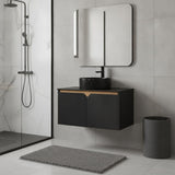 30" Black Wood Floating Double Door Bathroom Vanity With Sink - HomeRoots - Flyclothing LLC