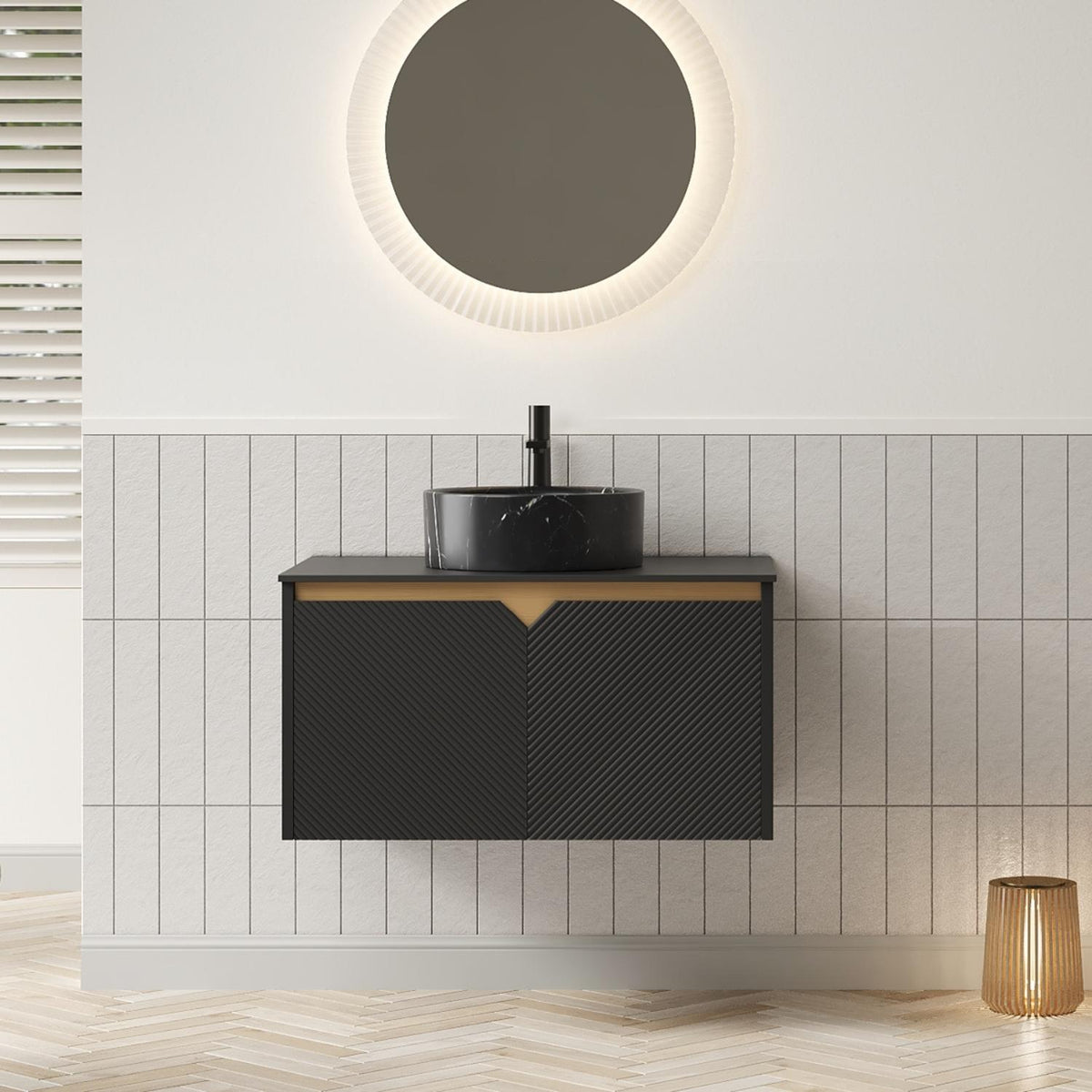 30" Black Wood Floating Double Door Bathroom Vanity With Sink - HomeRoots - Flyclothing LLC