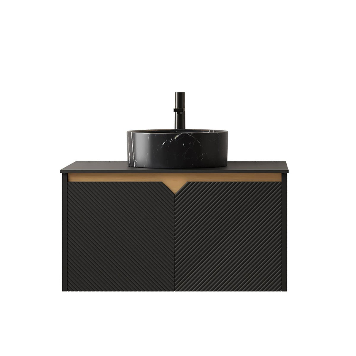 30" Black Wood Floating Double Door Bathroom Vanity With Sink - HomeRoots - Flyclothing LLC
