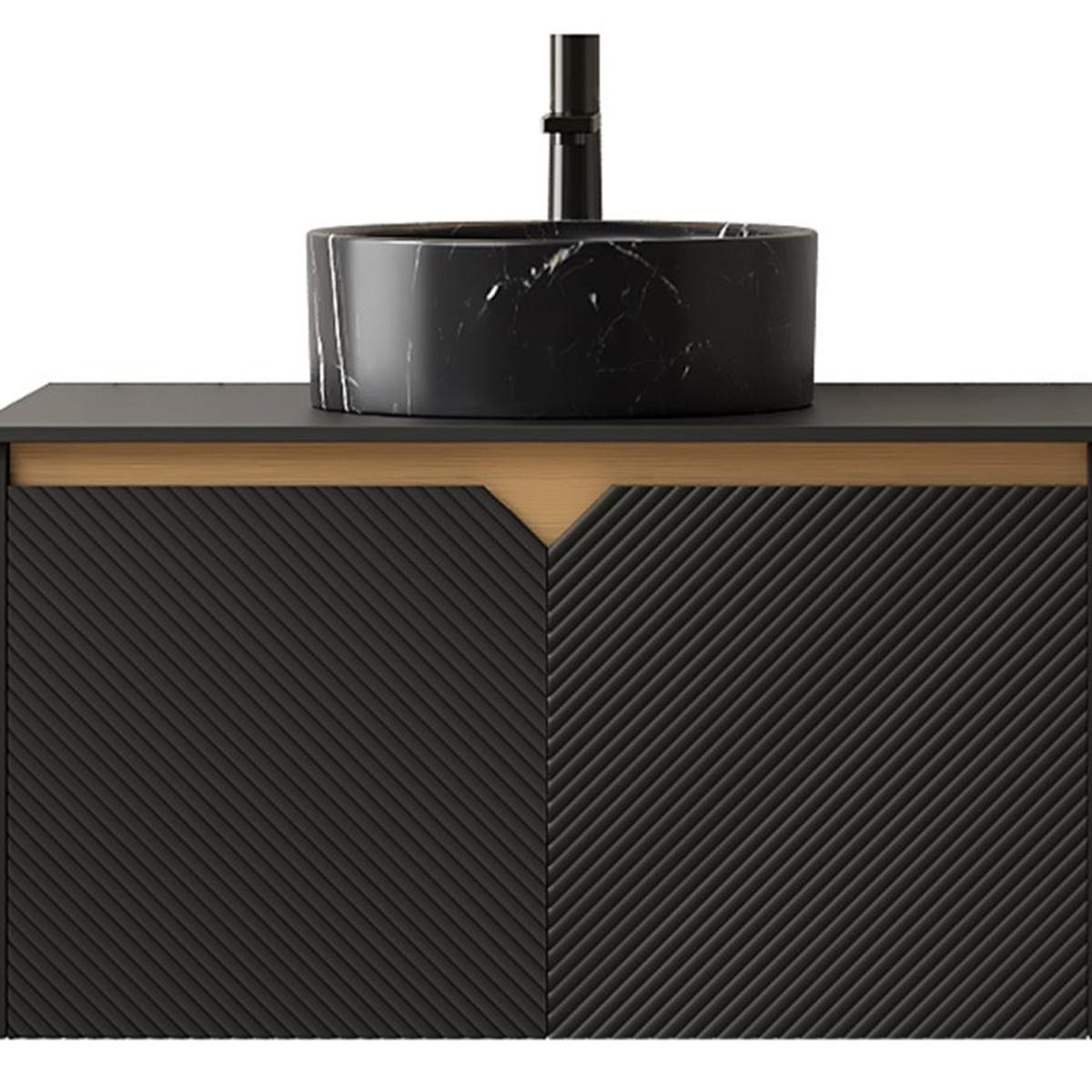 30" Black Wood Floating Double Door Bathroom Vanity With Sink - HomeRoots - Flyclothing LLC