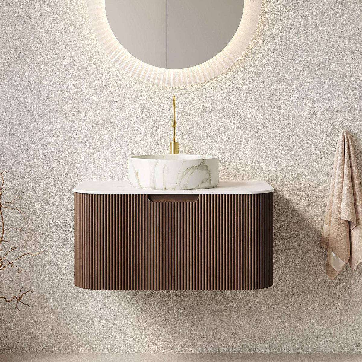 30" Brown Wood Floating Bathroom Vanity With White Sink - HomeRoots - Flyclothing LLC