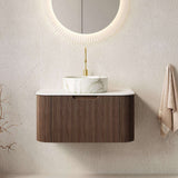 30" Brown Wood Floating Bathroom Vanity With White Sink - HomeRoots - Flyclothing LLC