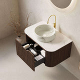 30" Brown Wood Floating Bathroom Vanity With White Sink - HomeRoots - Flyclothing LLC