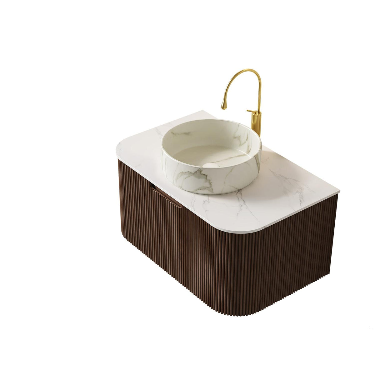 30" Brown Wood Floating Bathroom Vanity With White Sink - HomeRoots - Flyclothing LLC