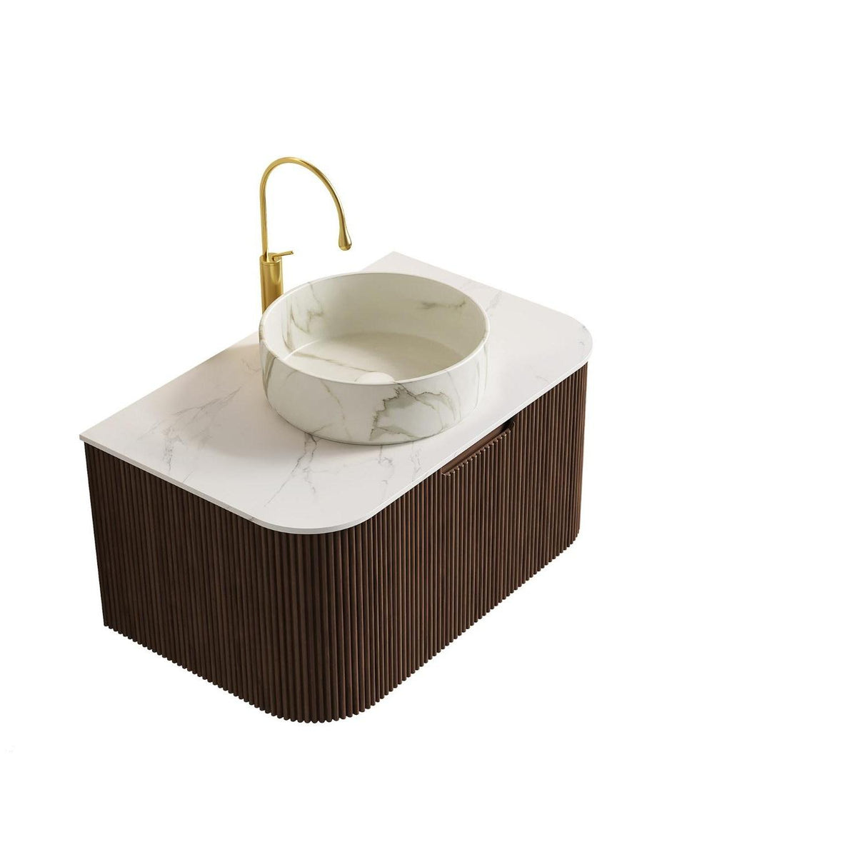 30" Brown Wood Floating Bathroom Vanity With White Sink - HomeRoots - Flyclothing LLC
