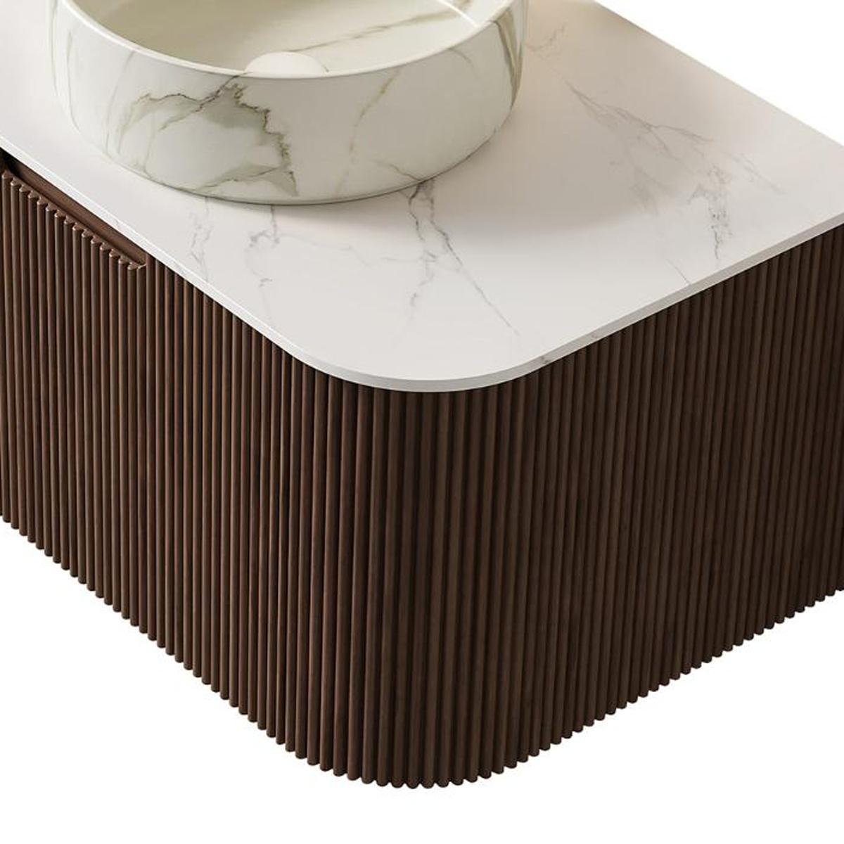30" Brown Wood Floating Bathroom Vanity With White Sink - HomeRoots - Flyclothing LLC