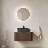 30" Brown Wood Floating Bathroom Vanity With Black Sink