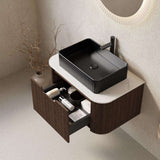 30" Brown Wood Floating Bathroom Vanity With Black Sink