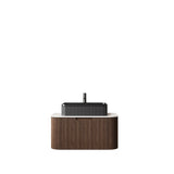 30" Brown Wood Floating Bathroom Vanity With Black Sink