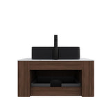 30" Brown Wood Floating Bathroom Vanity With Black Sink