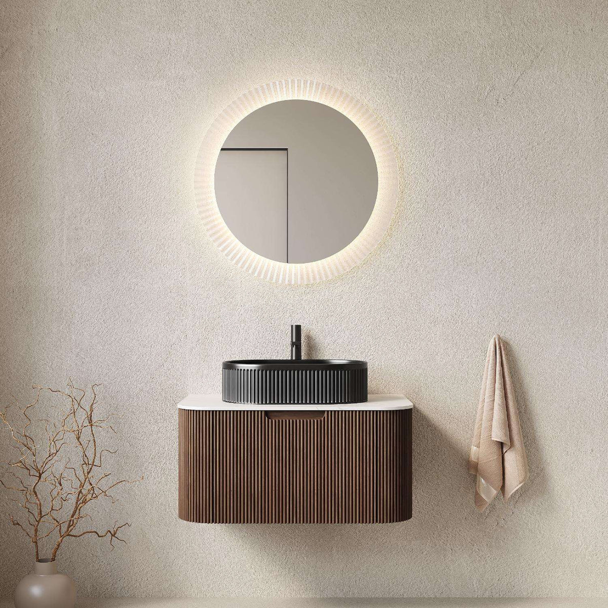 30" Brown Wood Floating Bathroom Vanity With Black Sink - HomeRoots - Flyclothing LLC