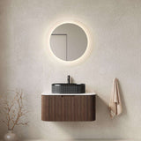 30" Brown Wood Floating Bathroom Vanity With Black Sink - HomeRoots - Flyclothing LLC