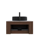 30" Brown Wood Floating Bathroom Vanity With Black Sink - HomeRoots - Flyclothing LLC