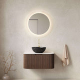 30" Brown Wood Floating Bathroom Vanity With Black Sink
