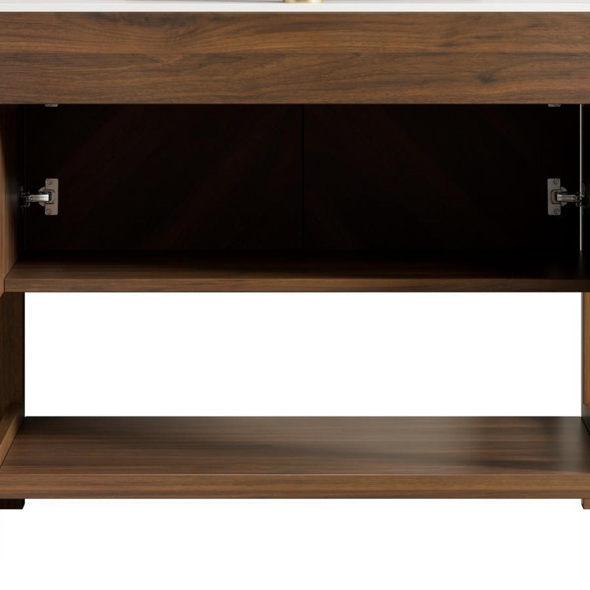 36" Brown Wood Freestanding Double Door Bathroom Vanity With Black Sink - HomeRoots - Flyclothing LLC