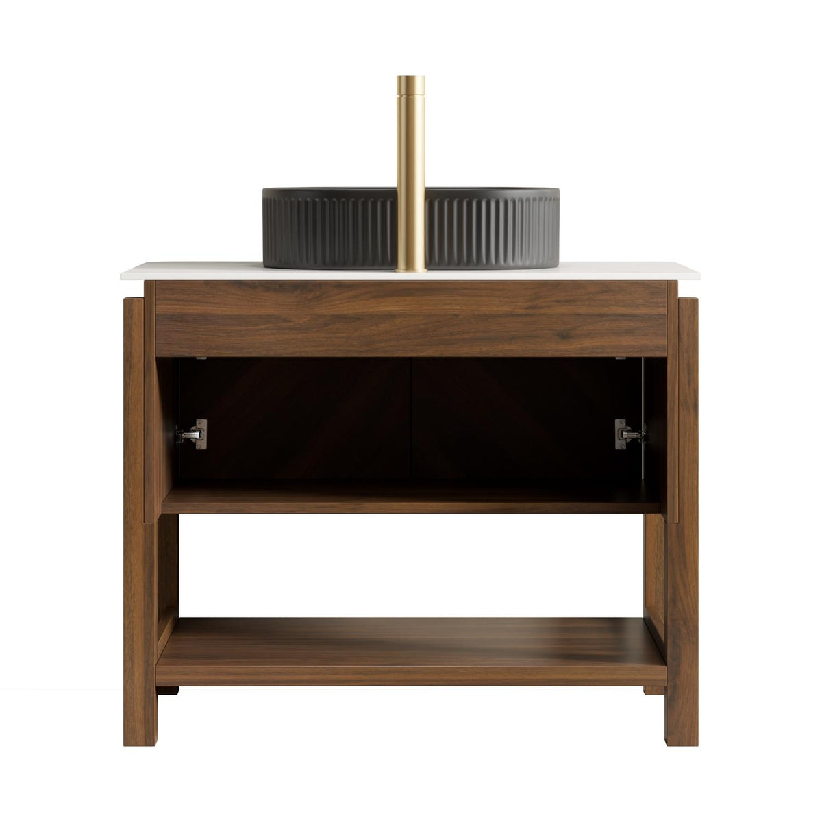 36" Brown Wood Freestanding Double Door Bathroom Vanity With Black Sink - HomeRoots - Flyclothing LLC
