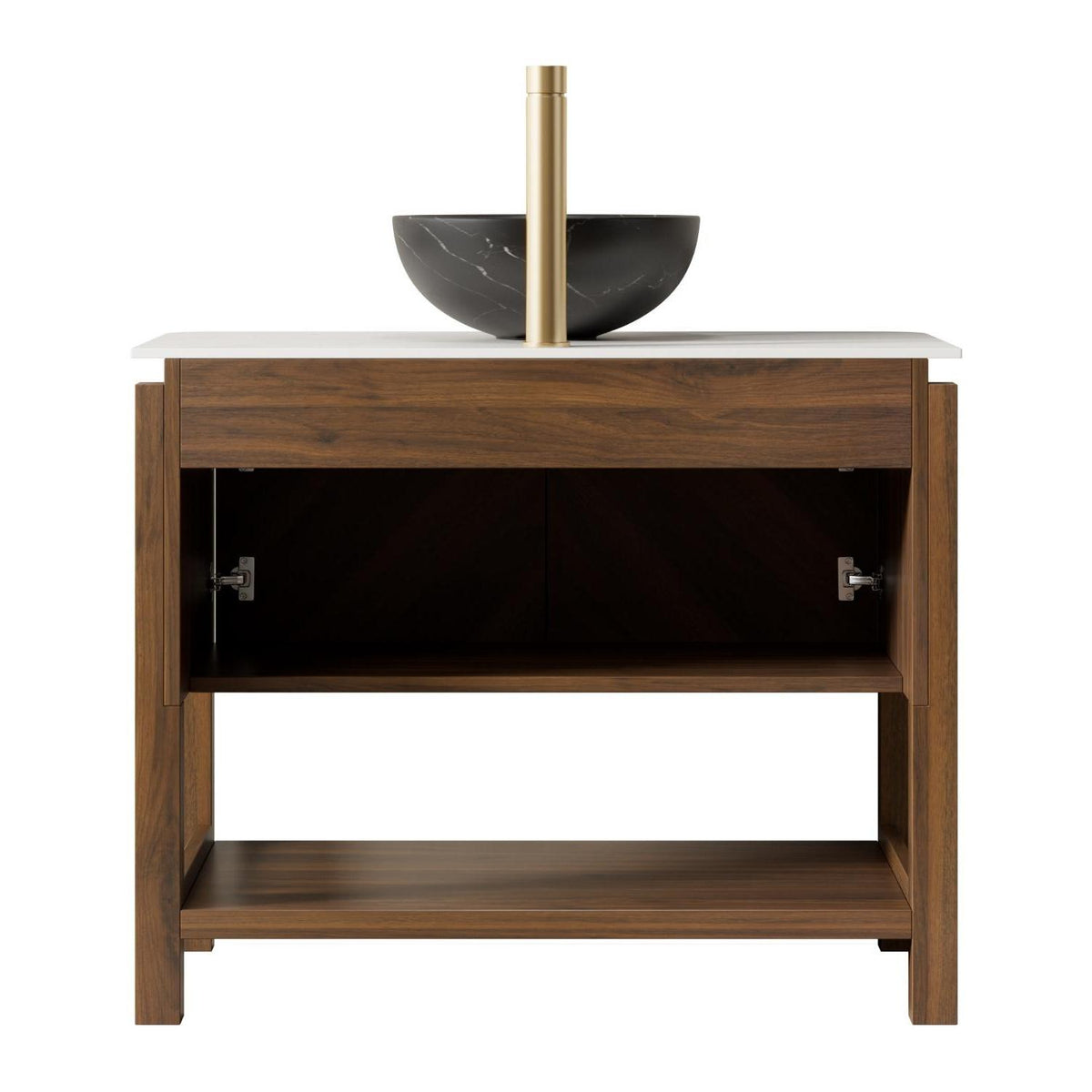 36" Brown Wood Freestanding Double Door Bathroom Vanity With Black Sink - HomeRoots - Flyclothing LLC