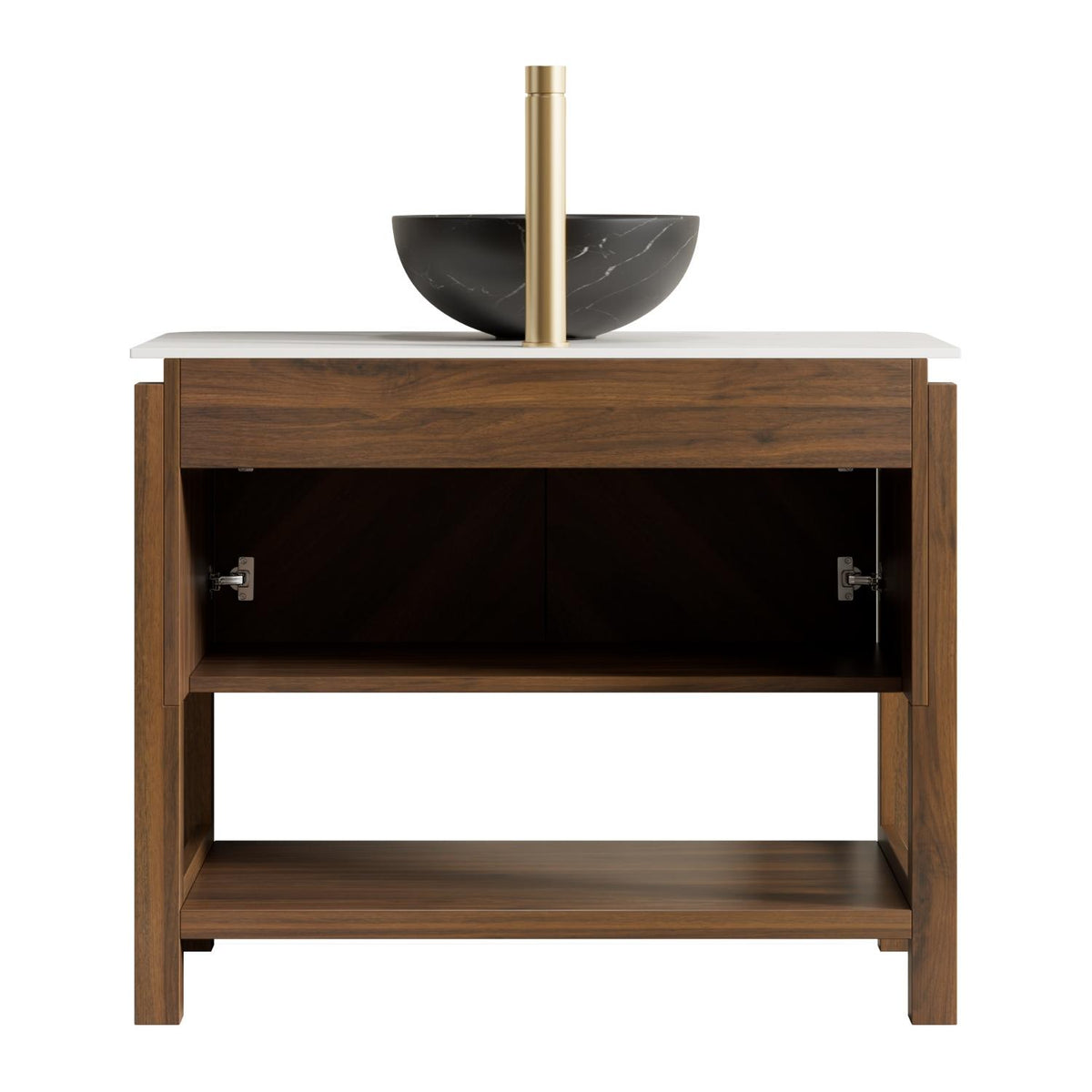 36" Brown Wood Freestanding Double Door Bathroom Vanity With Black Sink - HomeRoots - Flyclothing LLC