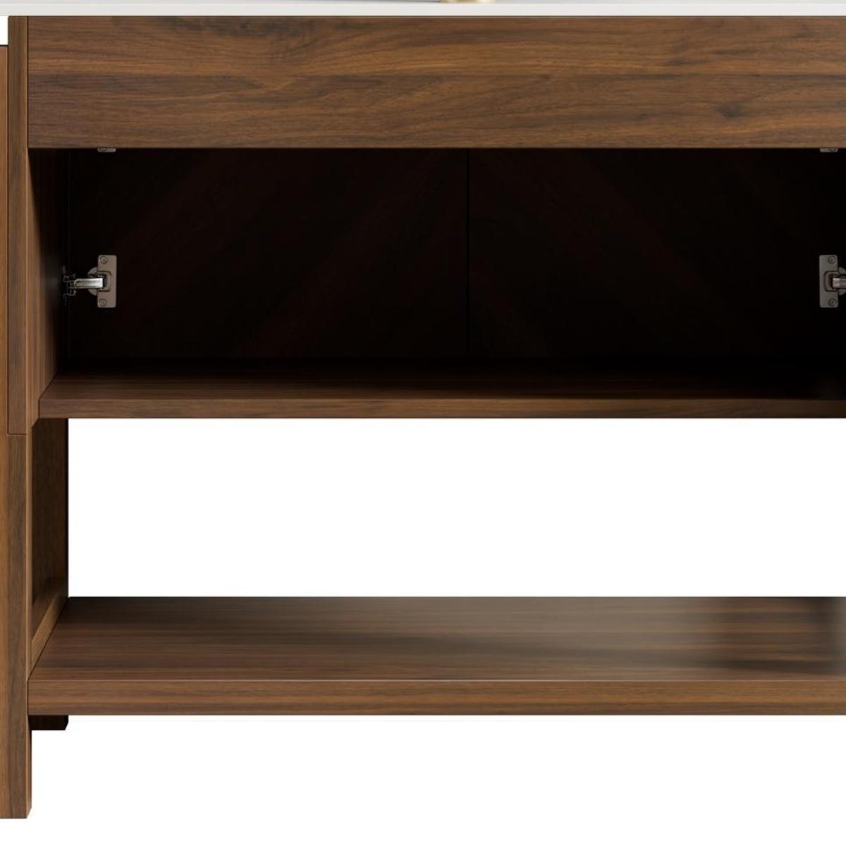 36" Brown Wood Freestanding Double Door Bathroom Vanity With Black Sink - HomeRoots - Flyclothing LLC