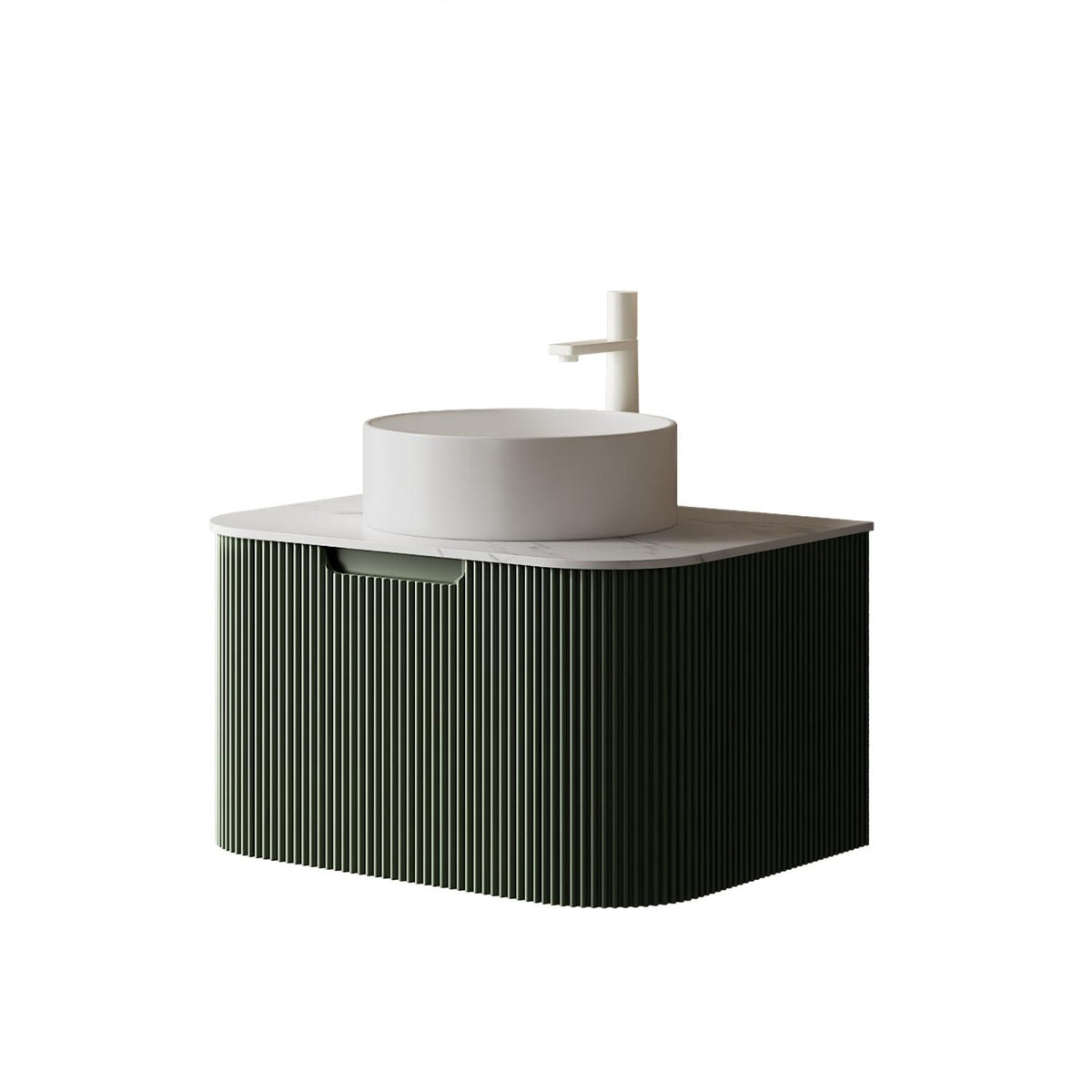 30" Green Wood Floating Bathroom Vanity With White Sink - HomeRoots - Flyclothing LLC