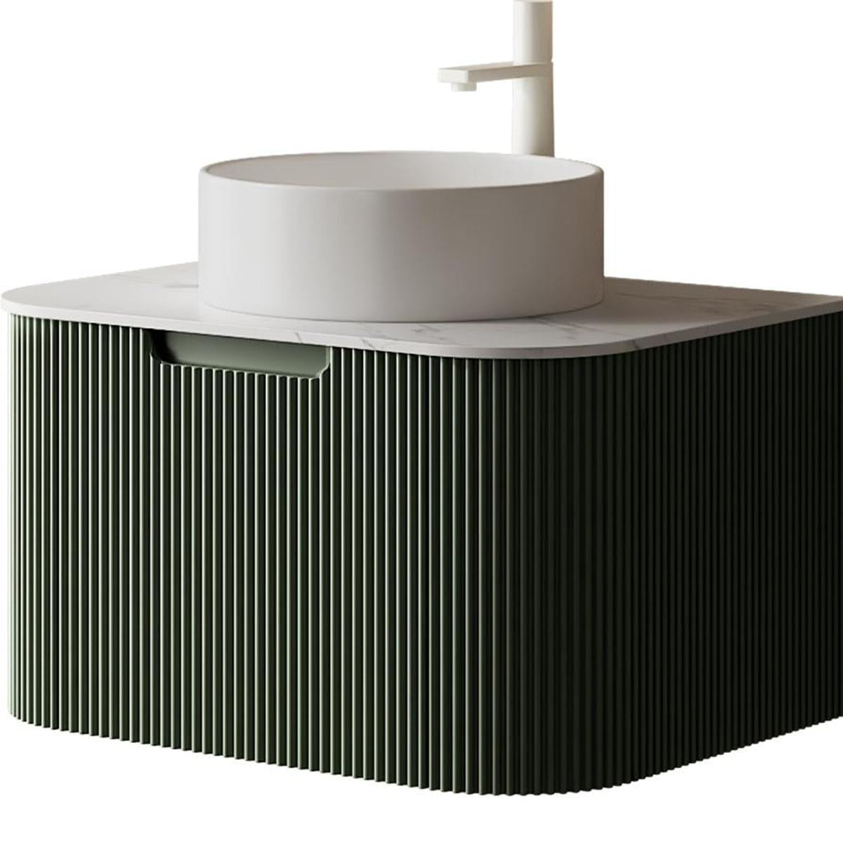 30" Green Wood Floating Bathroom Vanity With White Sink - HomeRoots - Flyclothing LLC