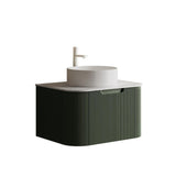 30" Green Wood Floating Bathroom Vanity With White Sink - HomeRoots - Flyclothing LLC