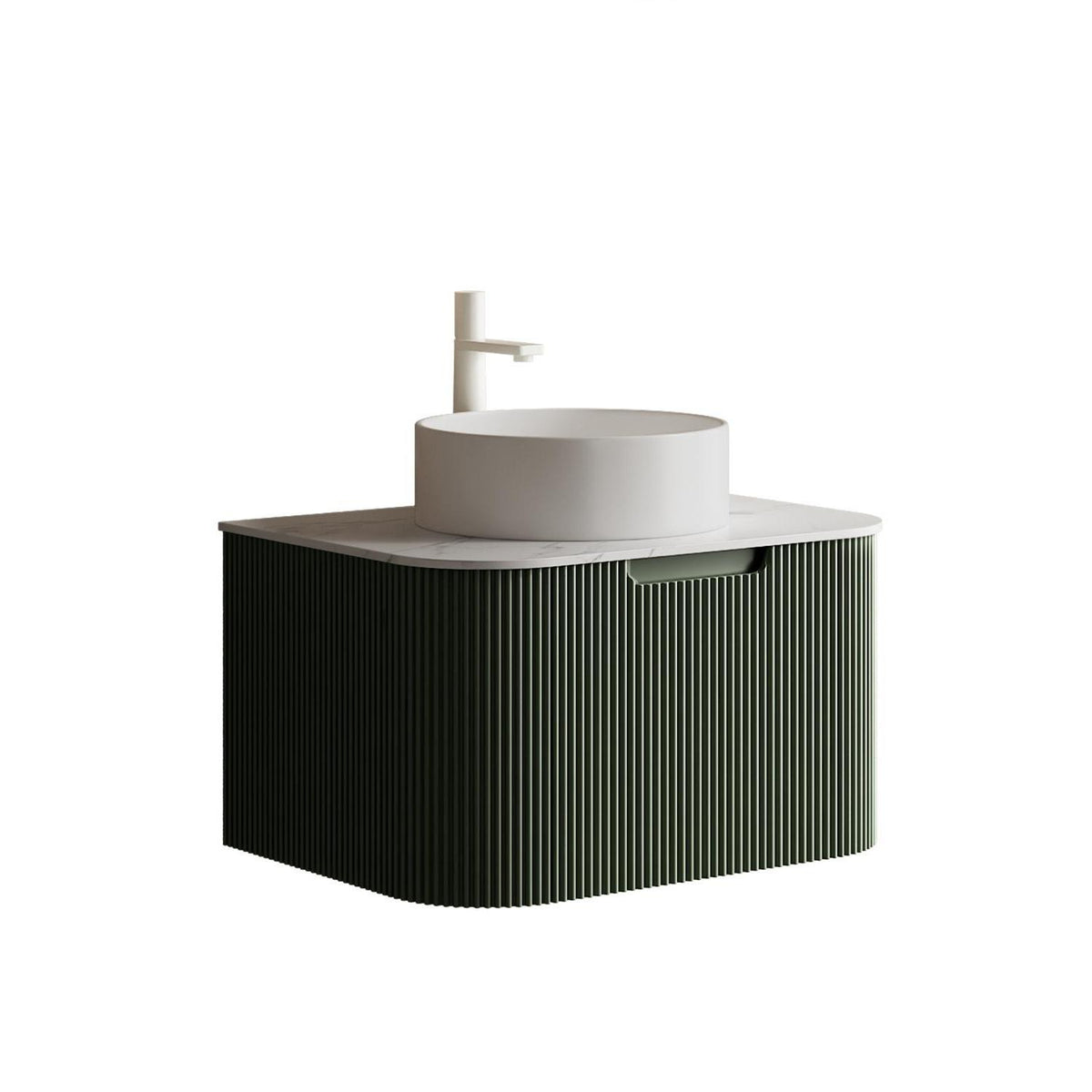 30" Green Wood Floating Bathroom Vanity With White Sink - HomeRoots - Flyclothing LLC