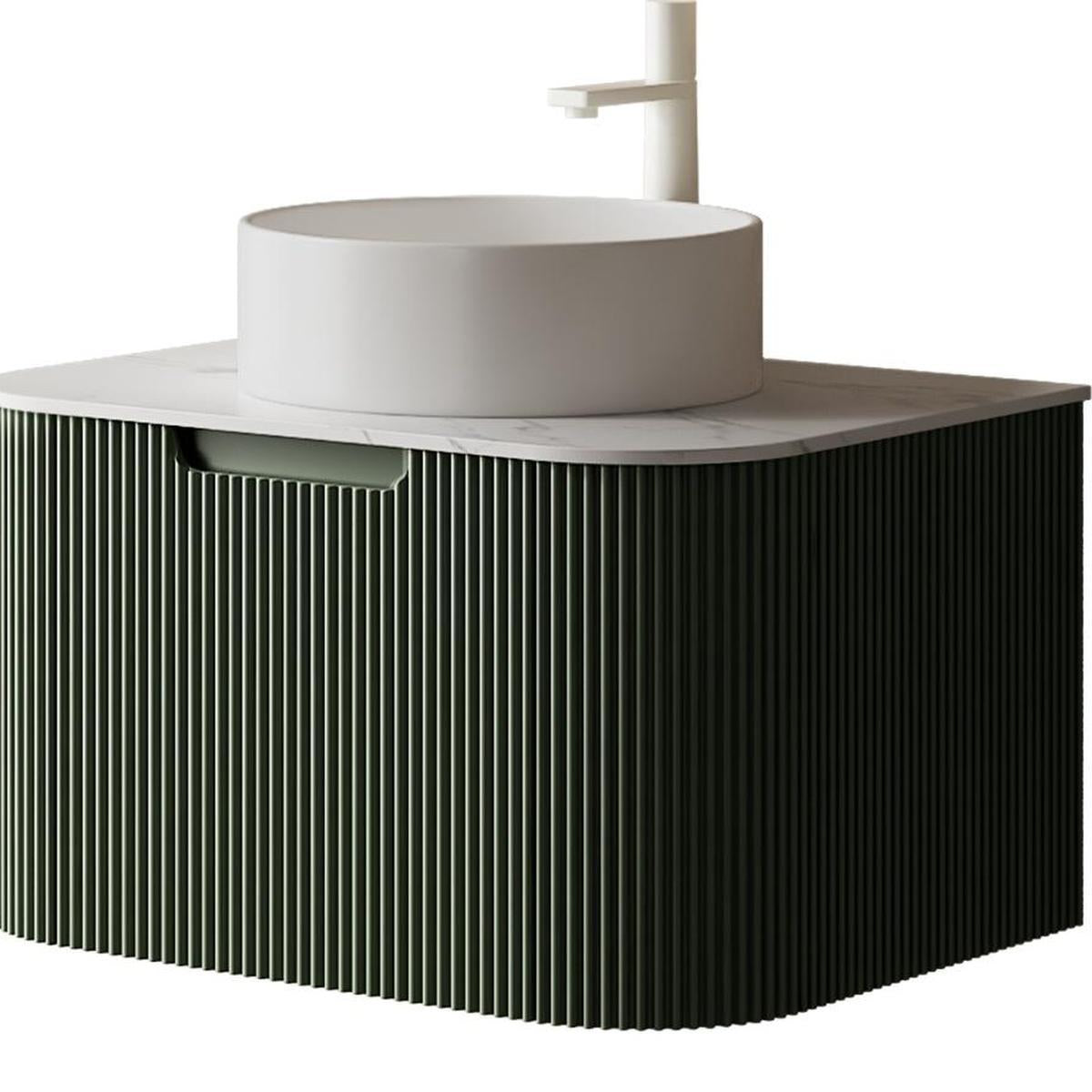 30" Green Wood Floating Bathroom Vanity With White Sink - HomeRoots - Flyclothing LLC