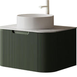 30" Green Wood Floating Bathroom Vanity With White Sink - HomeRoots - Flyclothing LLC