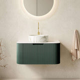 30" Green Wood Floating Bathroom Vanity With White Sink - HomeRoots - Flyclothing LLC