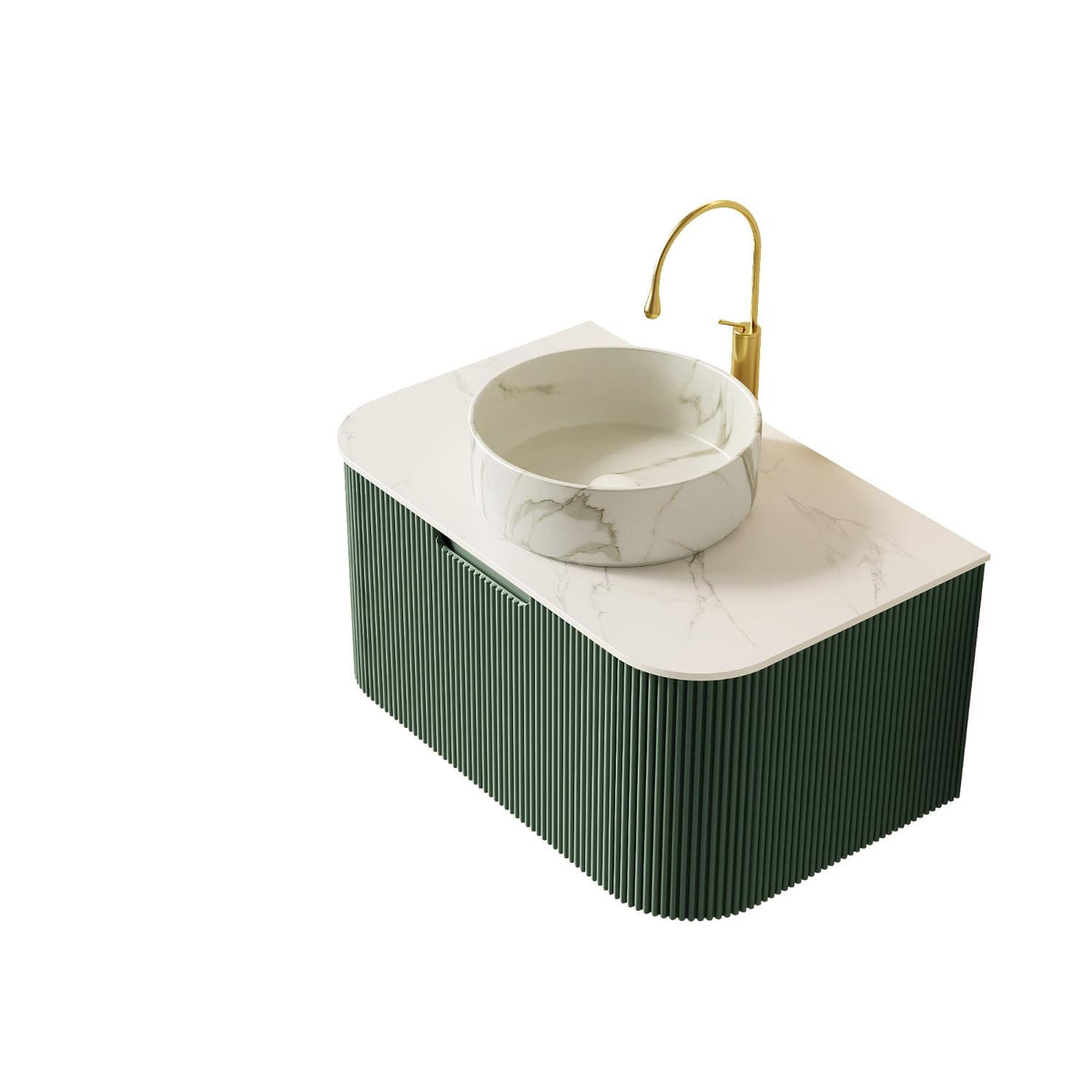 30" Green Wood Floating Bathroom Vanity With White Sink - HomeRoots - Flyclothing LLC